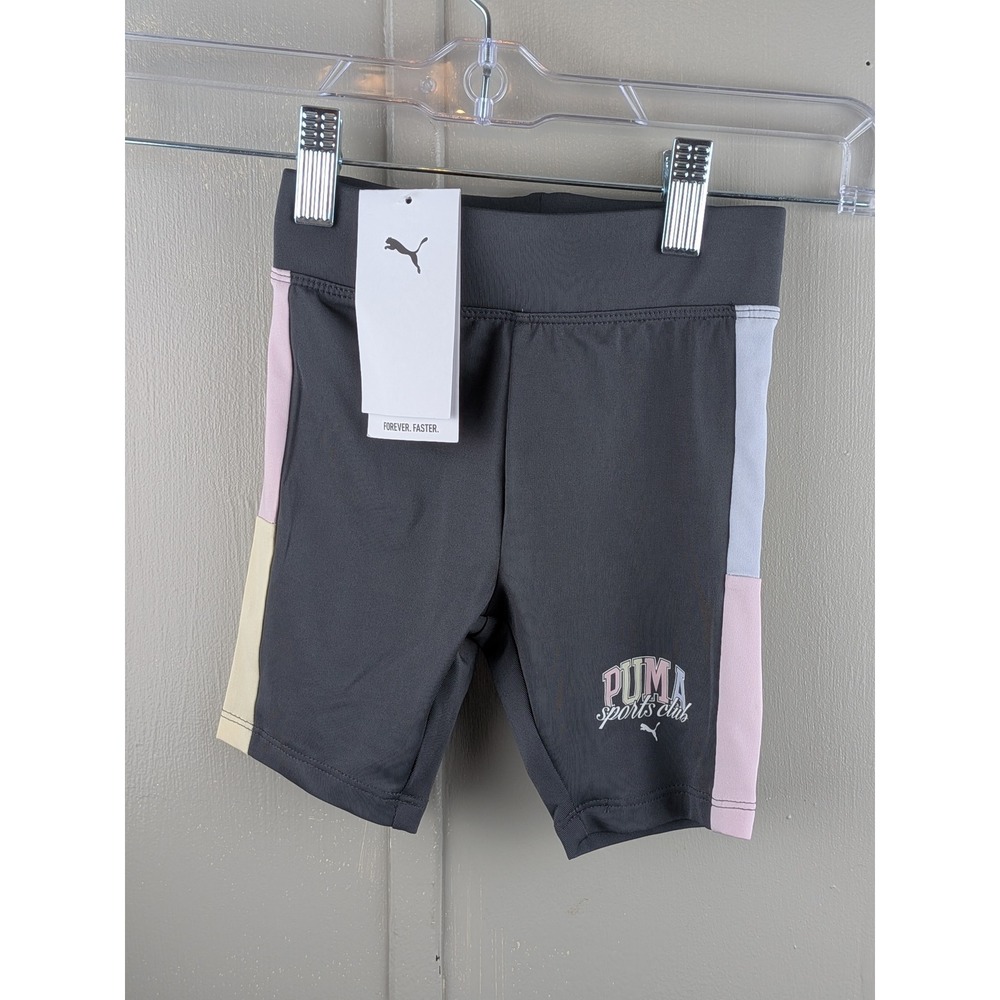 Puma Toddler Girls Sports Club Biker Shorts Grey Pastel Colorblock 3T NEW